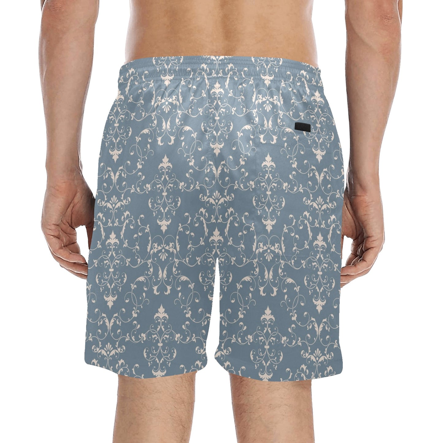 Damask Elegant Teal Print Pattern Men's Swim Trunks Beach Shorts
