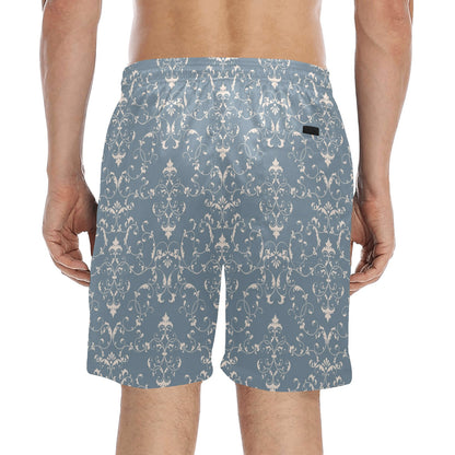 Damask Elegant Teal Print Pattern Men's Swim Trunks Beach Shorts