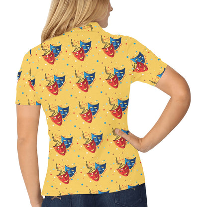 Acting Mask Pattern Print Design 02 Women's Polo Shirt