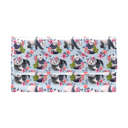 Panda Bear Flower Design Themed Print Women's Trifold Wallet