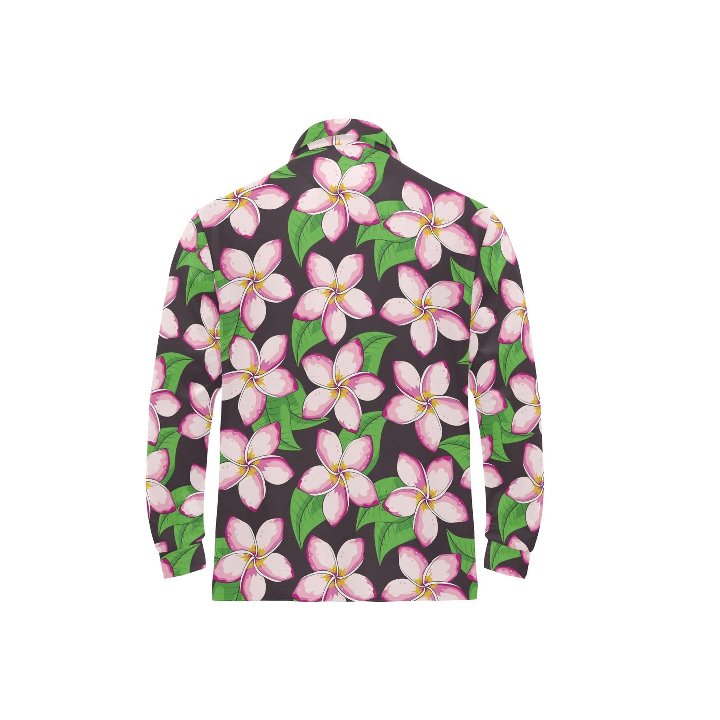 Pink Plumeria Pattern Print Design PM019 Long Sleeve Polo Shirt For Men's