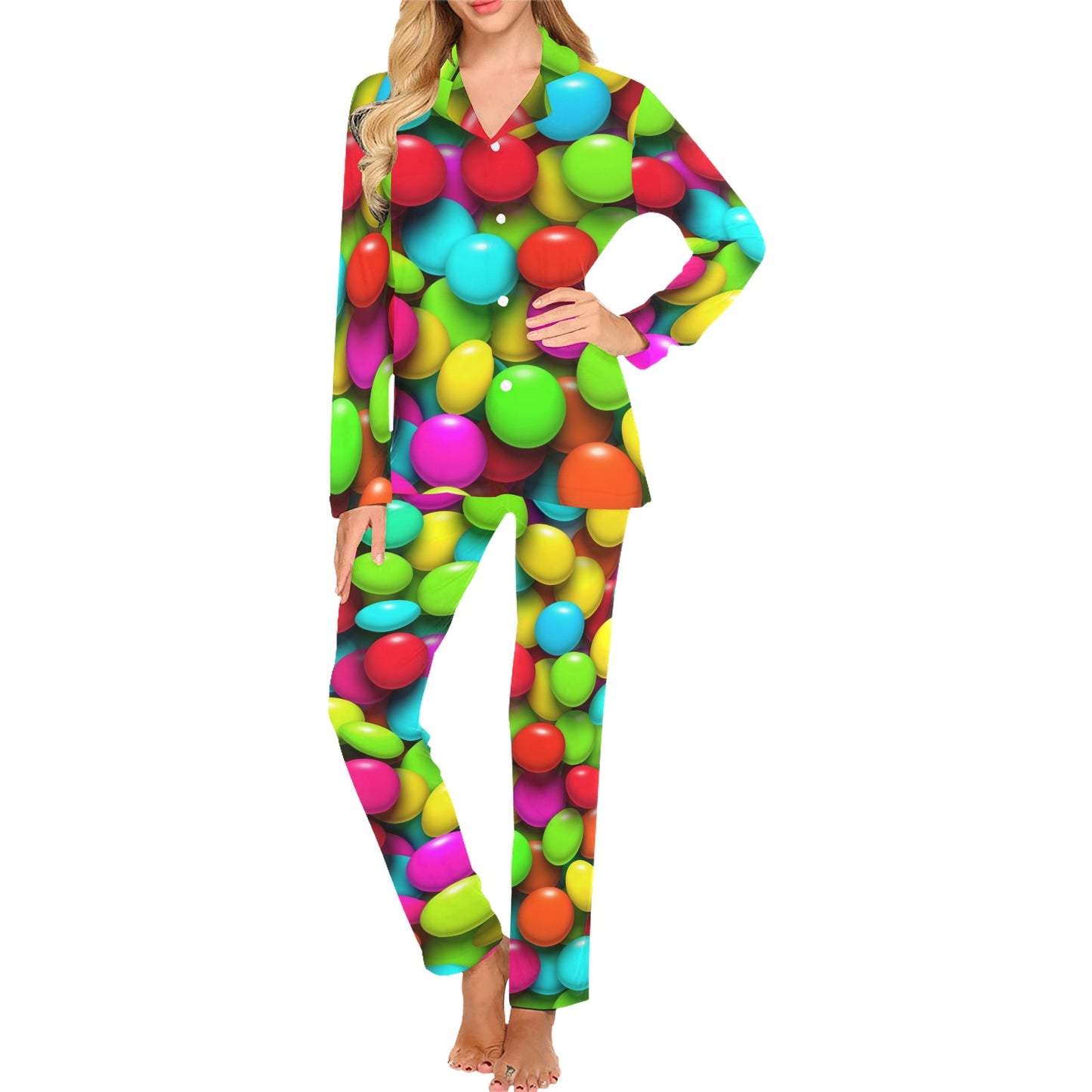 Candy Pattern Print Design CA03 Women's Long Pajama Set