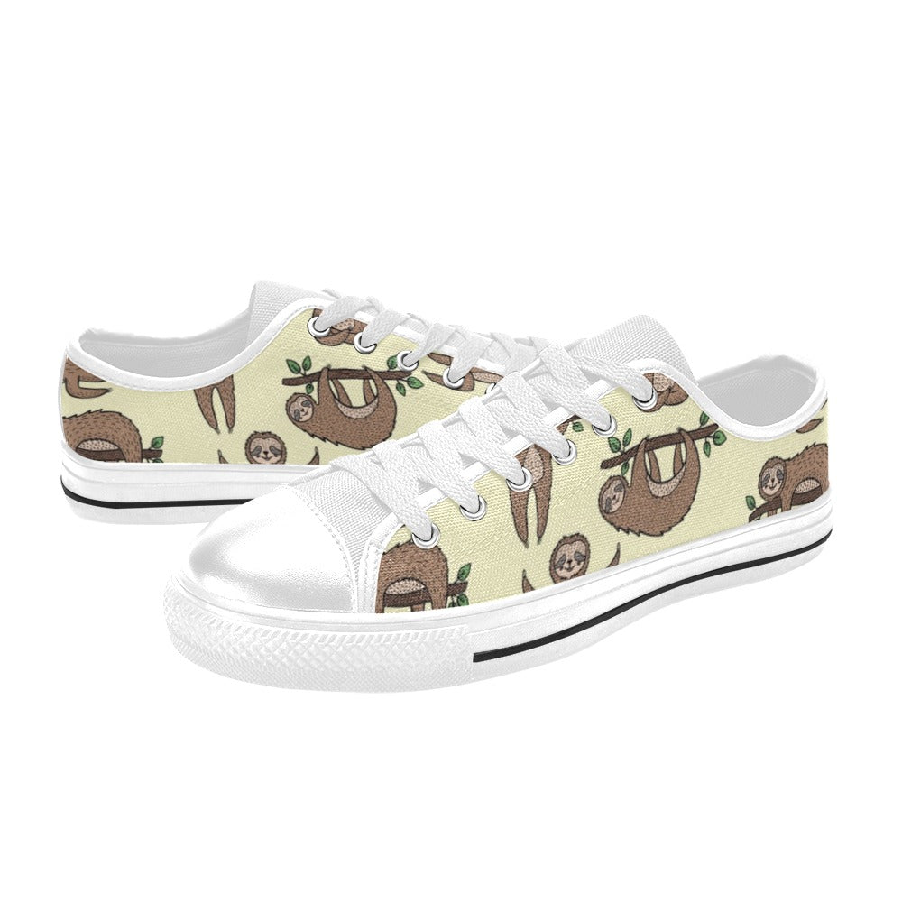 Sloth Print Design LKS3010 Women's White Low Top Shoes