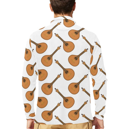 Mandolin Pattern Print Design 01 Long Sleeve Polo Shirt For Men's