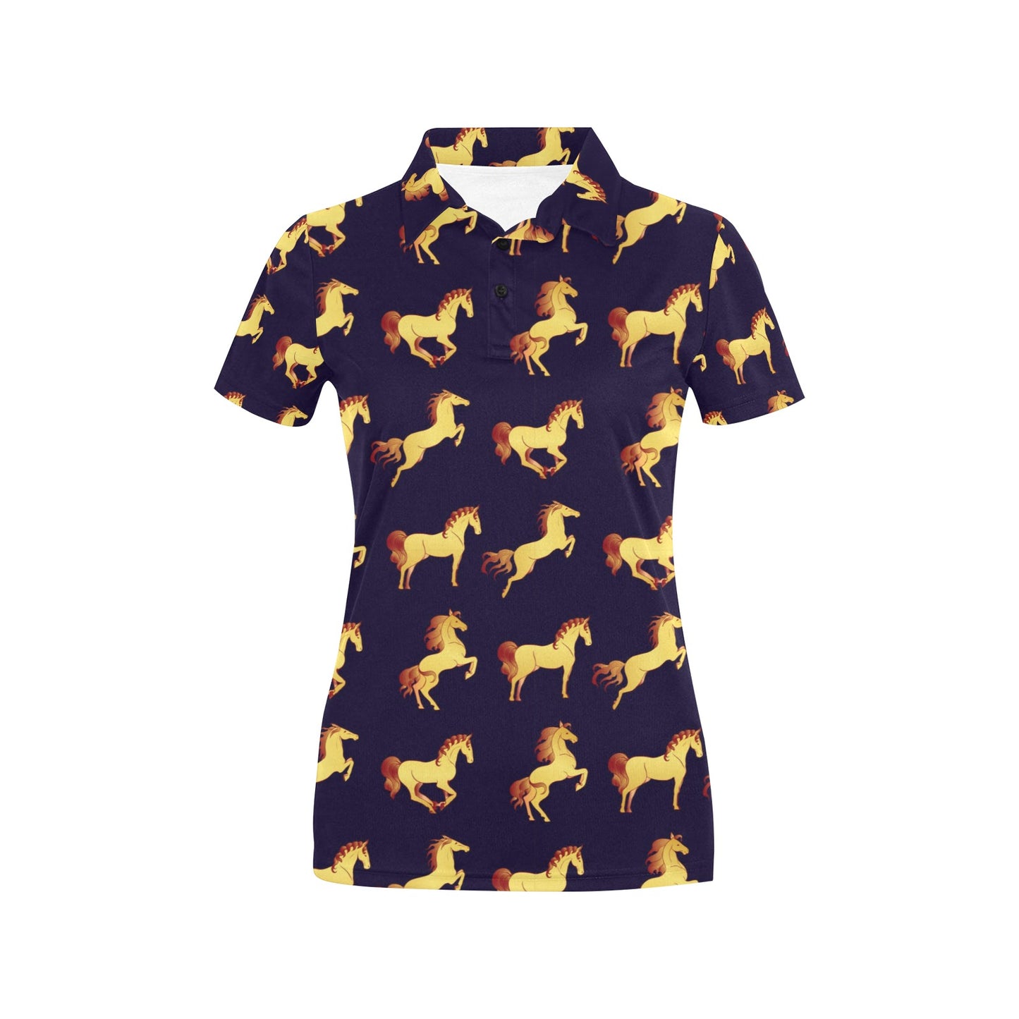 Gold Horse Pattern Women's Polo Shirt