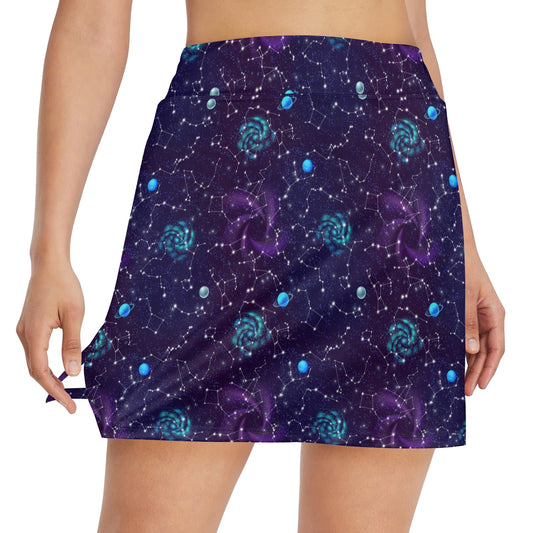Zodiac Galaxy Design Print 17" Golf & Pickleball Skort with Pockets