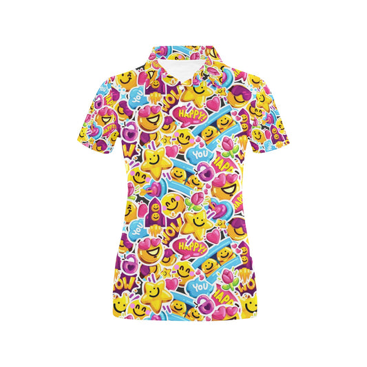 Emoji Sticker Print Pattern Women's Polo Shirt