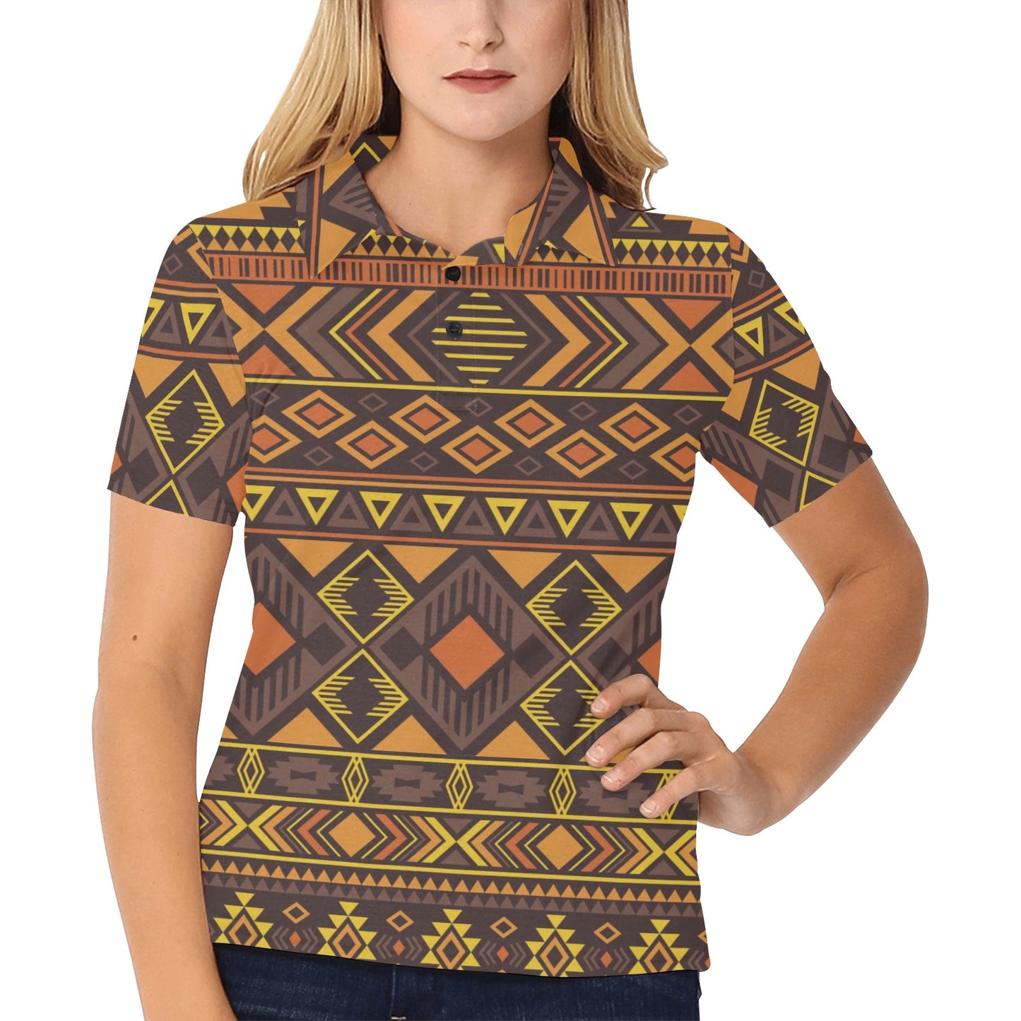 Navajo Pattern Print Design A06 Women's Polo Shirt