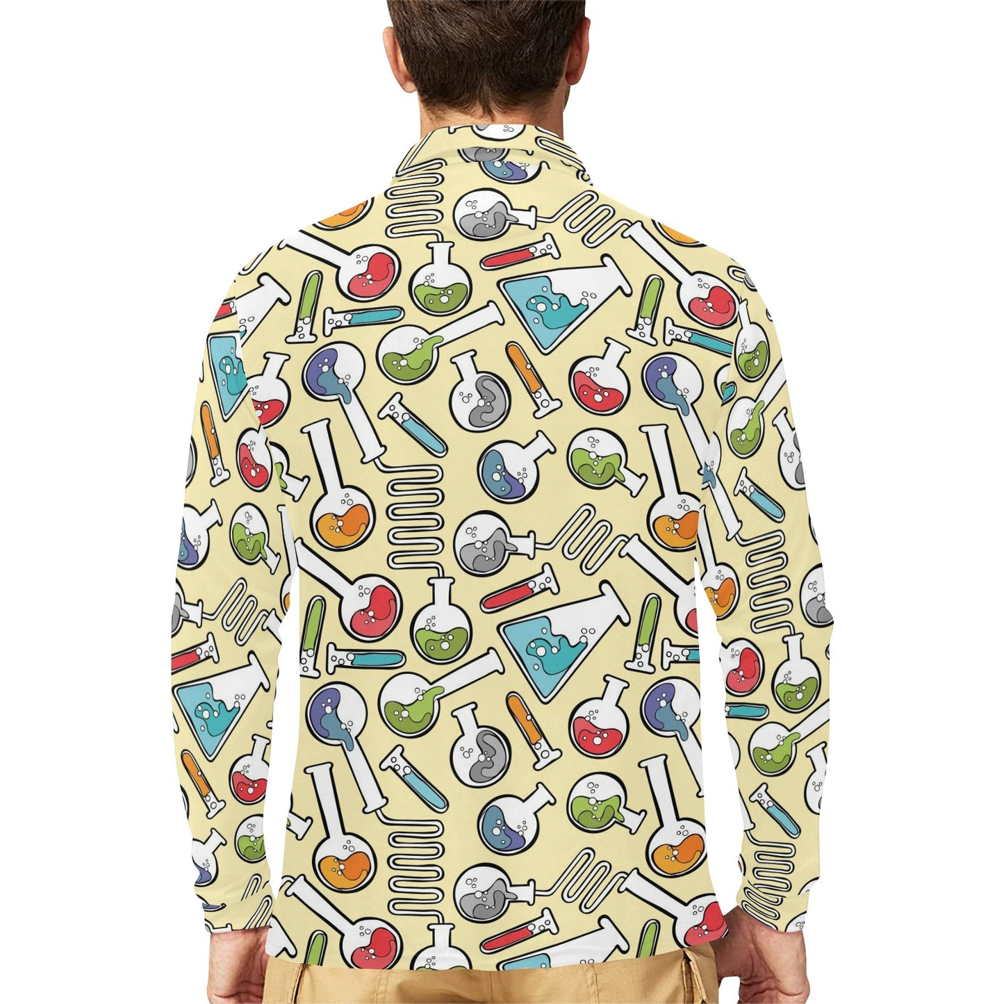 Chemical Pattern Print Design 04 Long Sleeve Polo Shirt For Men's