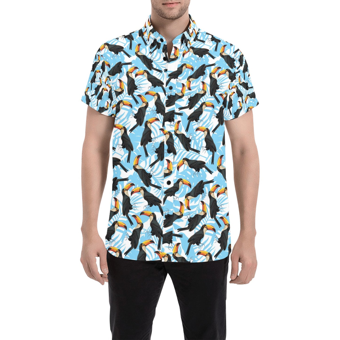 Toucan Print Design LKS303 Men Short Sleeve Button Up Shirt