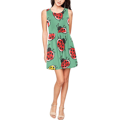 Ladybug Pattern Print Design 02 Sleeveless Dress