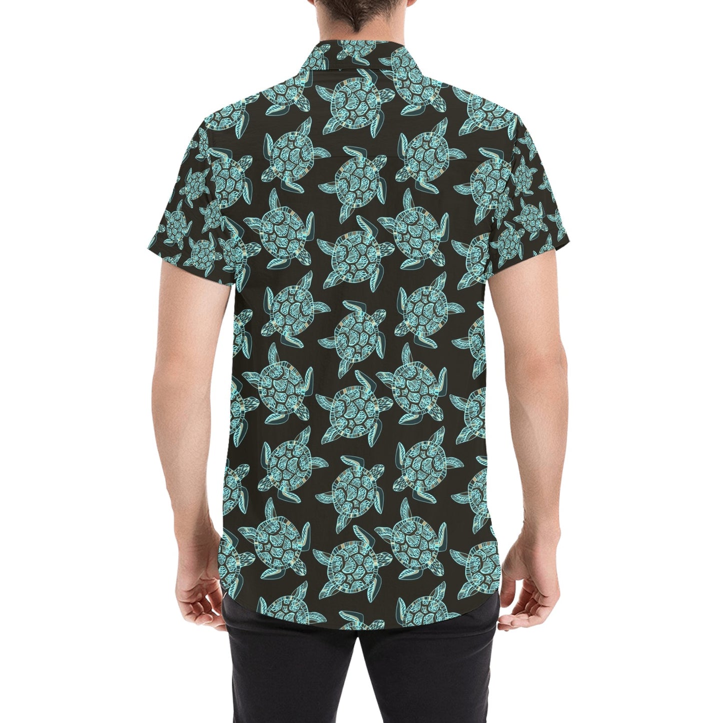 Sea Turtle Print Design LKS302 Men Short Sleeve Button Up Shirt