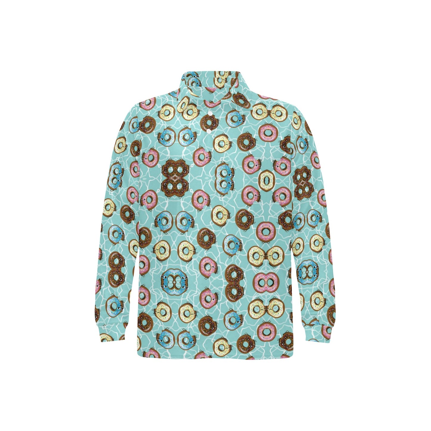 Emoji Donut Print Pattern Long Sleeve Polo Shirt For Men's