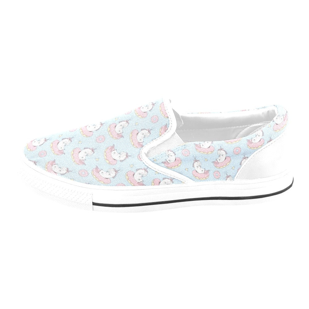 Unicorn Print Design LKS303 White Slip Ons Canvas Women's Shoes