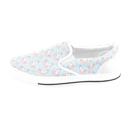 Unicorn Print Design LKS303 White Slip Ons Canvas Women's Shoes
