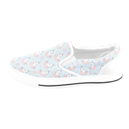 Unicorn Print Design LKS303 White Slip Ons Canvas Women's Shoes