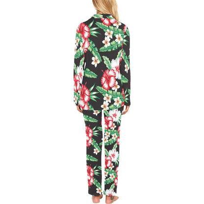 Hawaiian flower tropical leaves Women's Long Pajama Set