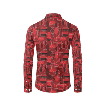 Wine Glass Print Design LKS301 Men's Long Sleeve Dress Shirt