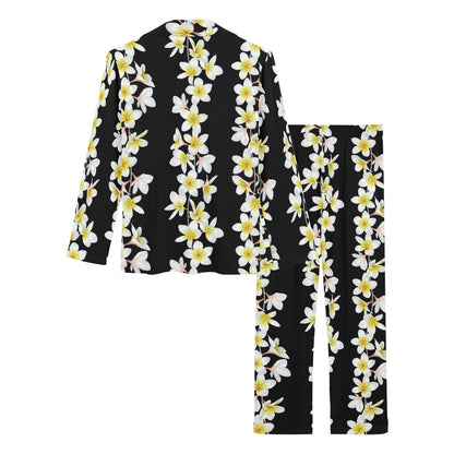 White Plumeria Pattern Print Design PM08 Women's Long Pajama Set