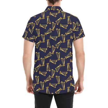 Harp Print Design LKS401 Men Short Sleeve Button Up Shirt