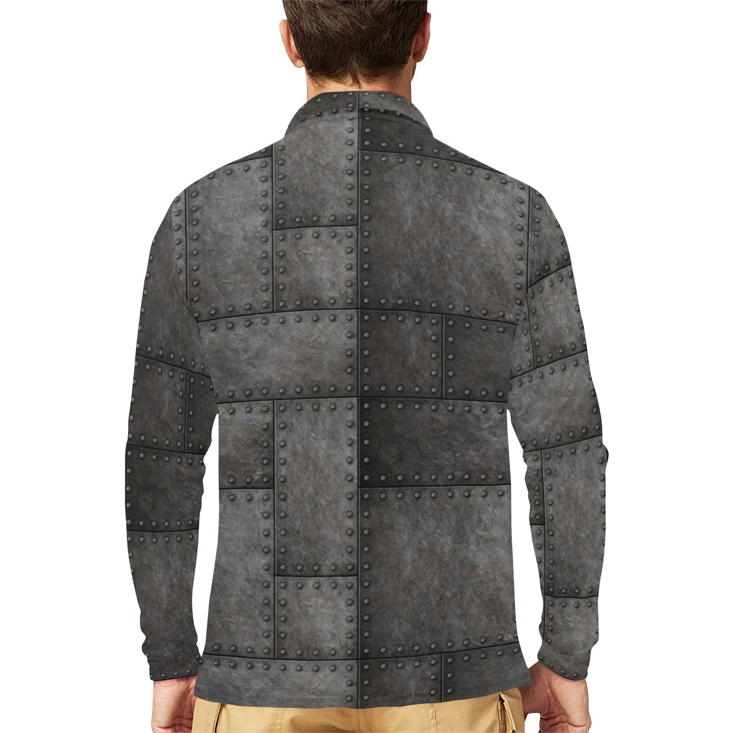Armor Pattern Print Design 02 Long Sleeve Polo Shirt For Men's