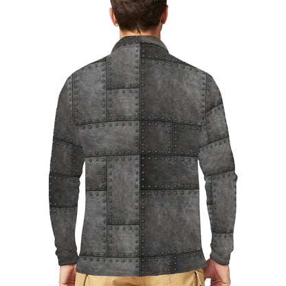 Armor Pattern Print Design 02 Long Sleeve Polo Shirt For Men's