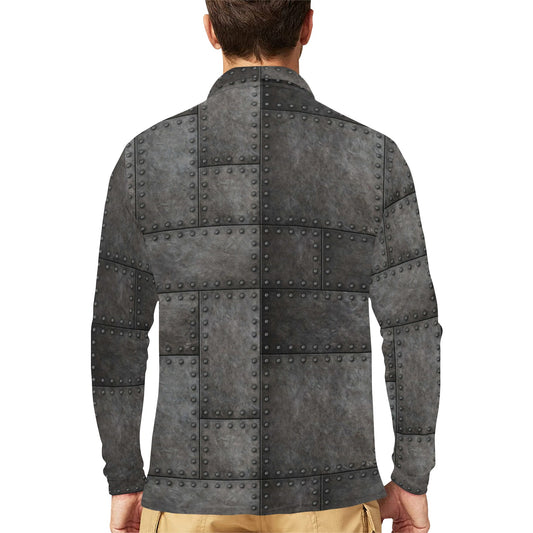 Armor Pattern Print Design 02 Long Sleeve Polo Shirt For Men's
