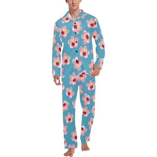 Cherry Blossom Pattern Print Design CB09 Men's Long Pajama Set