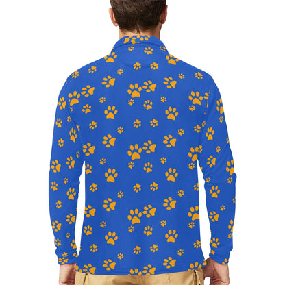 Paw Pattern Print Design A03 Long Sleeve Polo Shirt For Men's