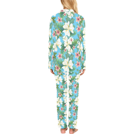 Plumeria Pattern Print Design PM028 Women's Long Pajama Set