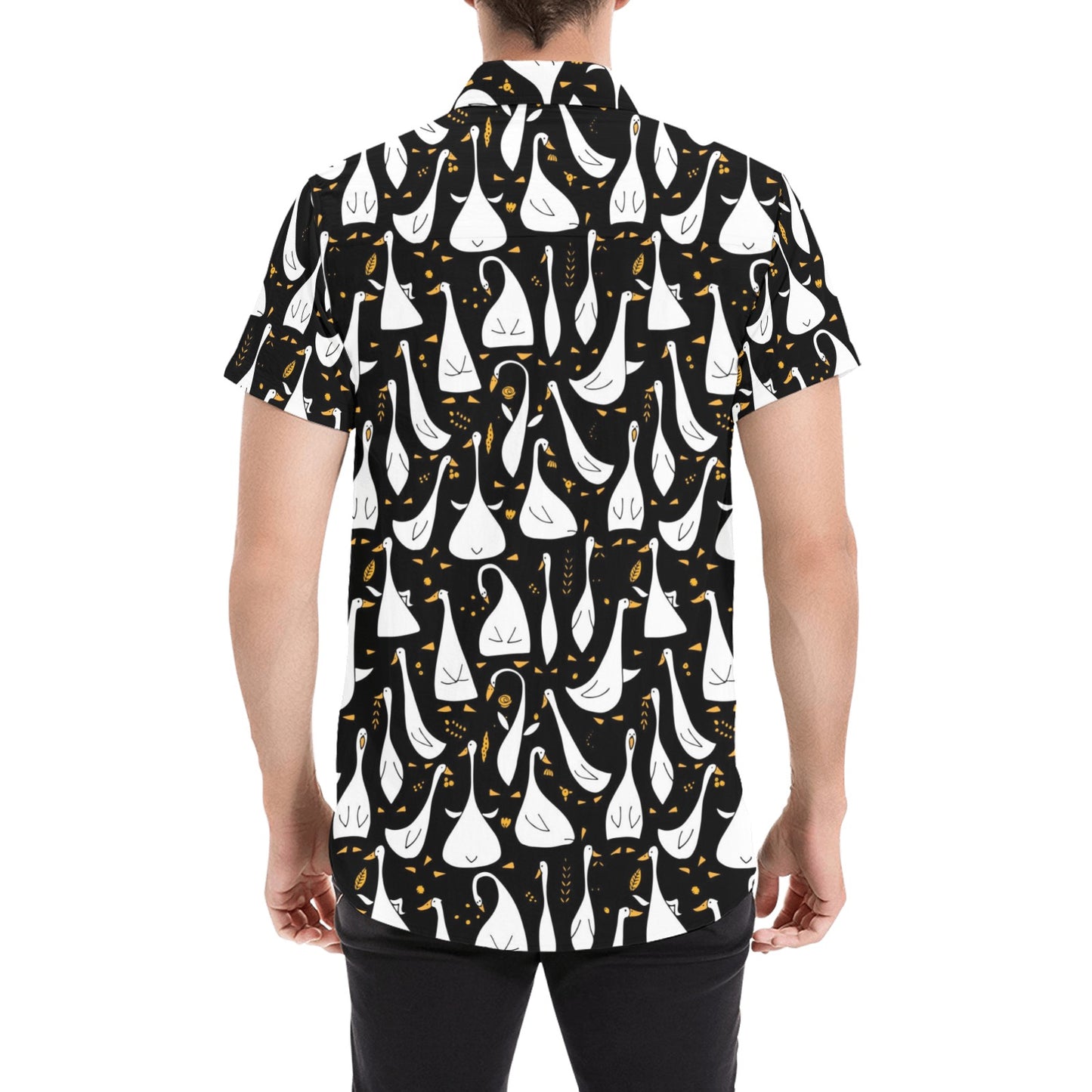 Goose Print Design LKS401 Men Short Sleeve Button Up Shirt