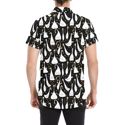 Goose Print Design LKS401 Men Short Sleeve Button Up Shirt