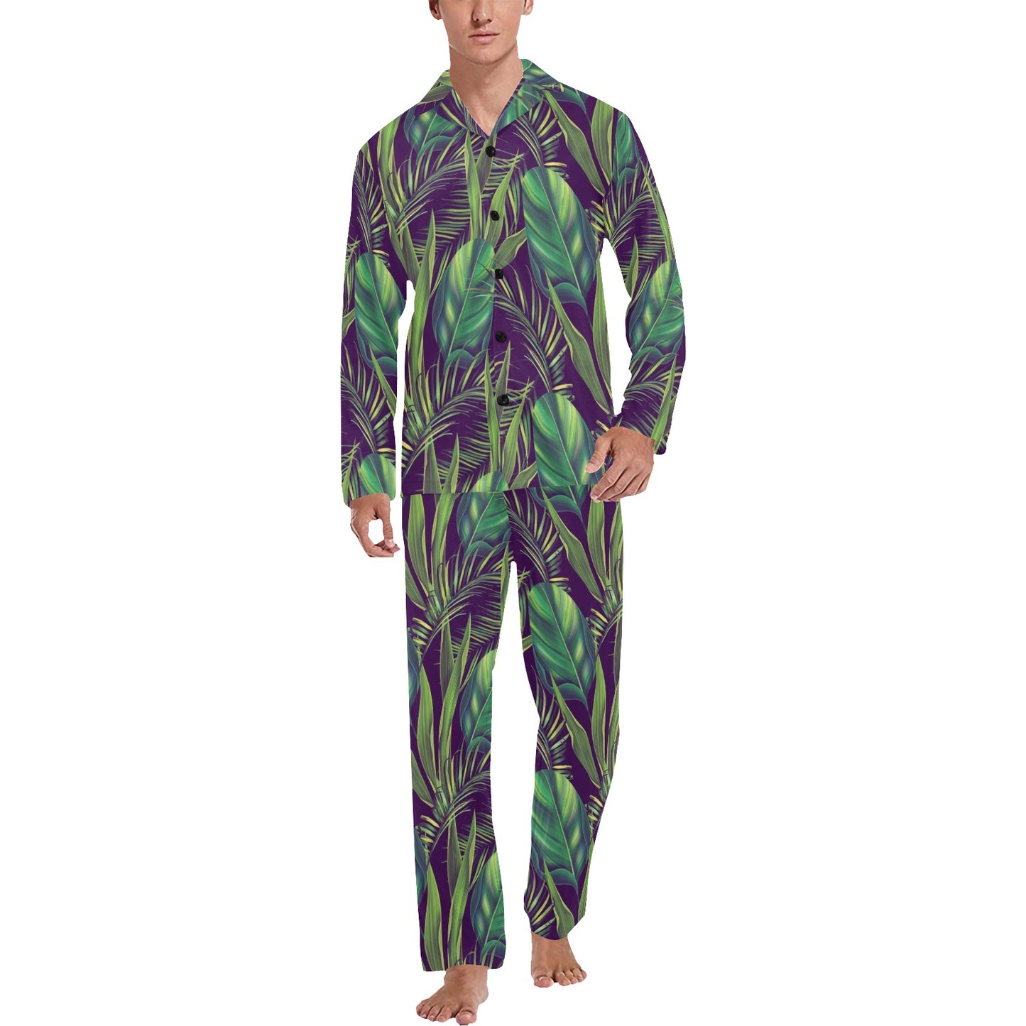 Palm Leaves Pattern Print Design PL03 Men's Long Pajama Set