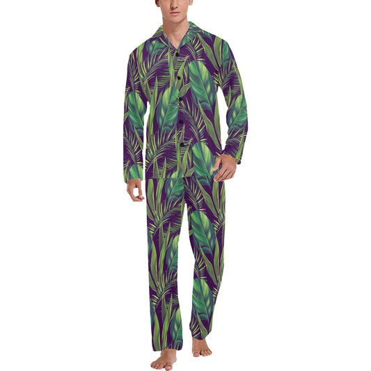 Palm Leaves Pattern Print Design PL03 Men's Long Pajama Set