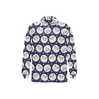 Sheep Print Design LKS402 Long Sleeve Polo Shirt For Men's