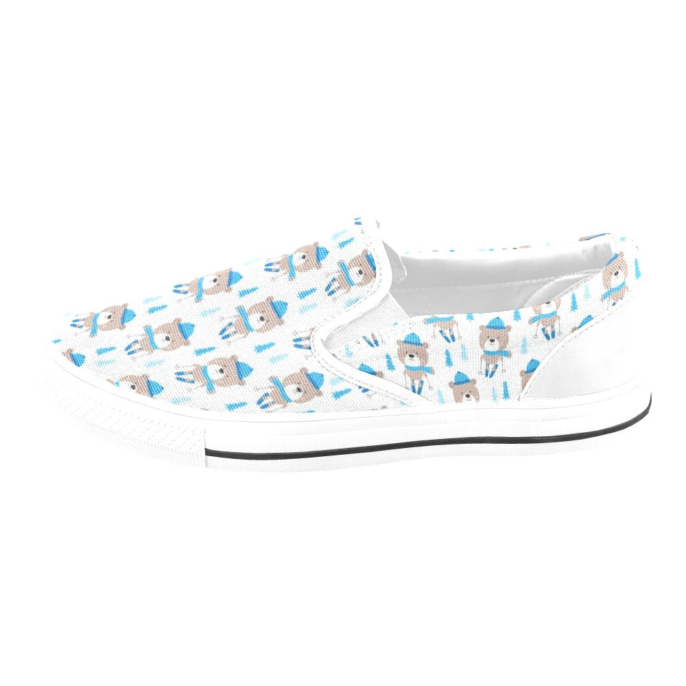 Ski Print Design LKS306 White Slip Ons Canvas Women's Shoes
