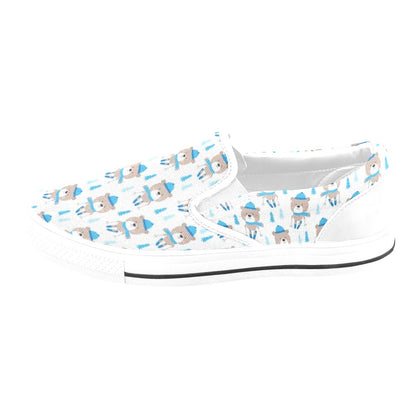 Ski Print Design LKS306 White Slip Ons Canvas Women's Shoes
