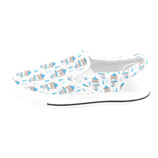 Ski Print Design LKS306 White Slip Ons Canvas Women's Shoes