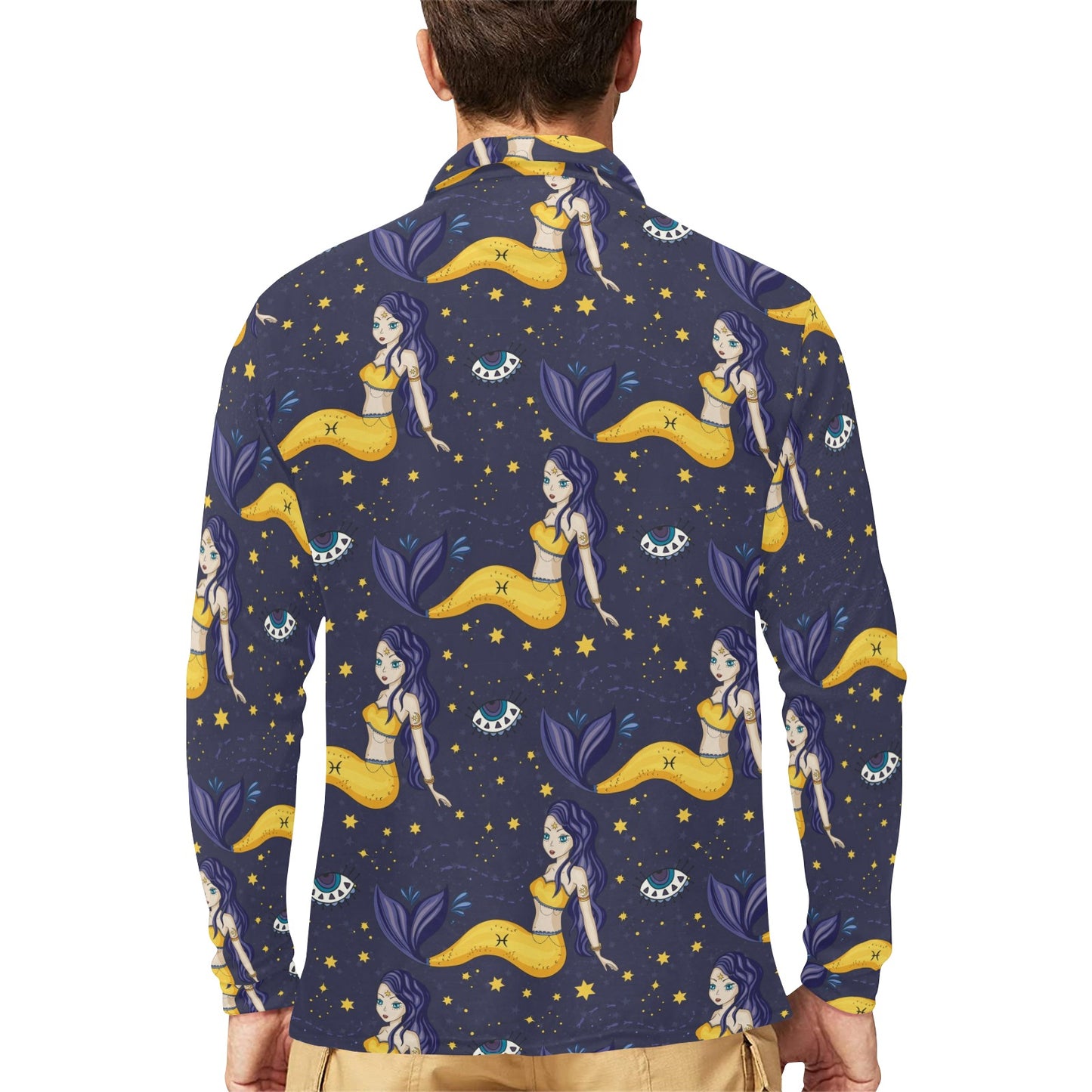 Pisces Pattern Print Design A04 Long Sleeve Polo Shirt For Men's
