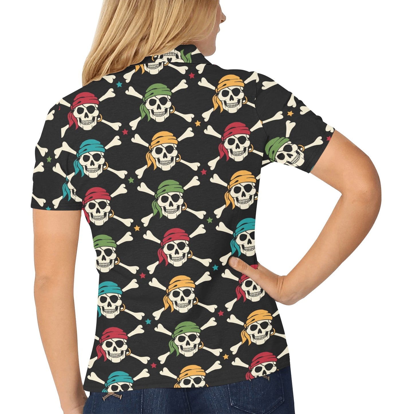Pirate Pattern Print Design A01 Women's Polo Shirt