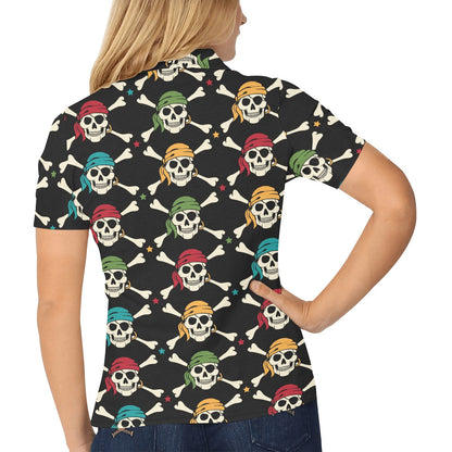 Pirate Pattern Print Design A01 Women's Polo Shirt