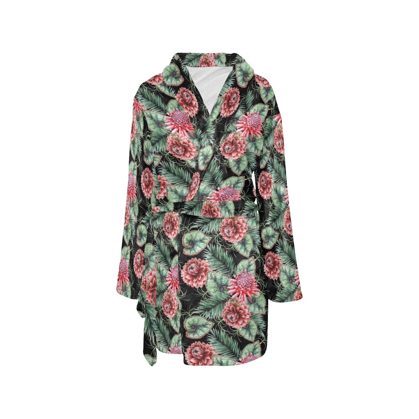 Dahlia Pattern Print Design DH06 Women's Fleece Robe