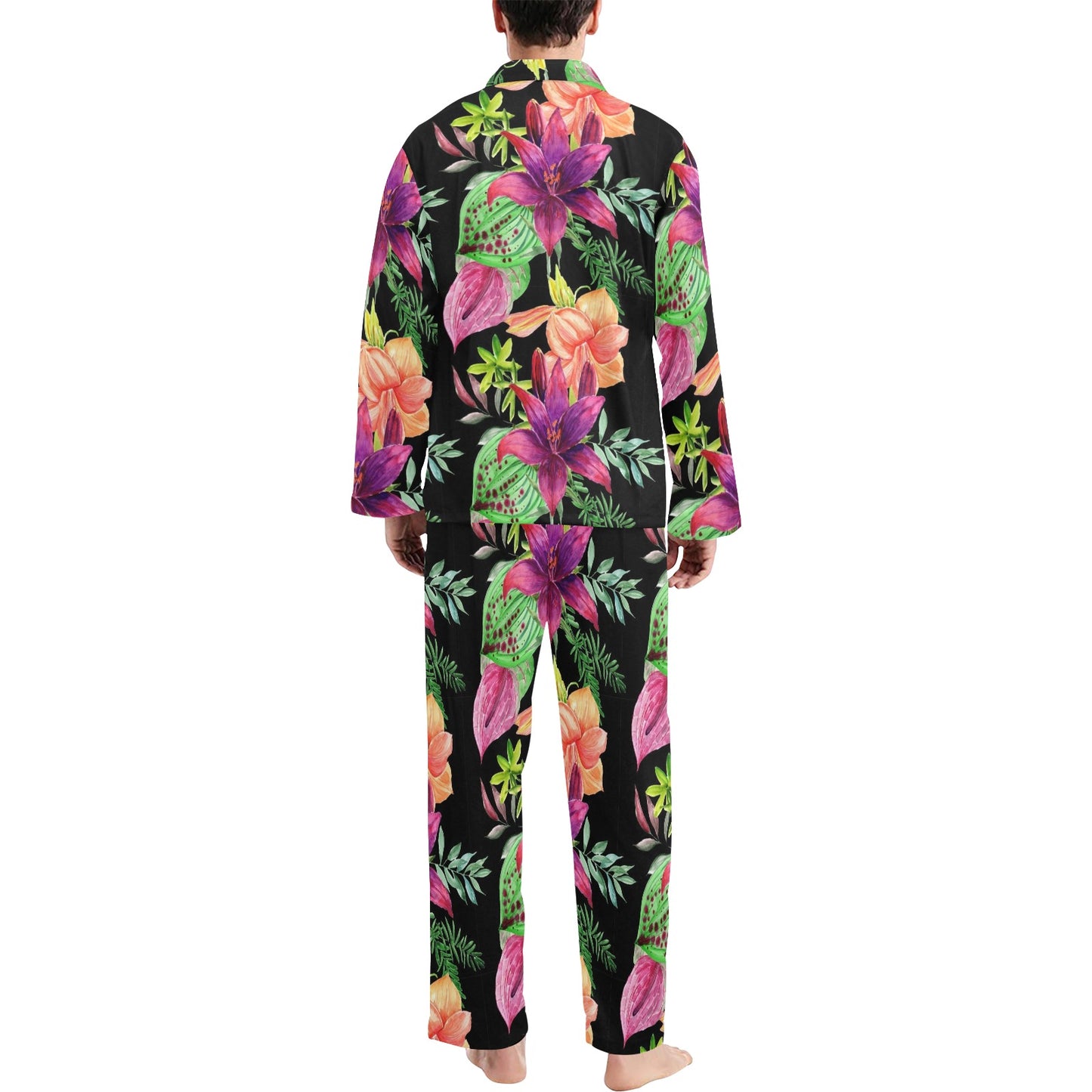 Amaryllis Pattern Print Design AL09 Men's Long Pajama Set