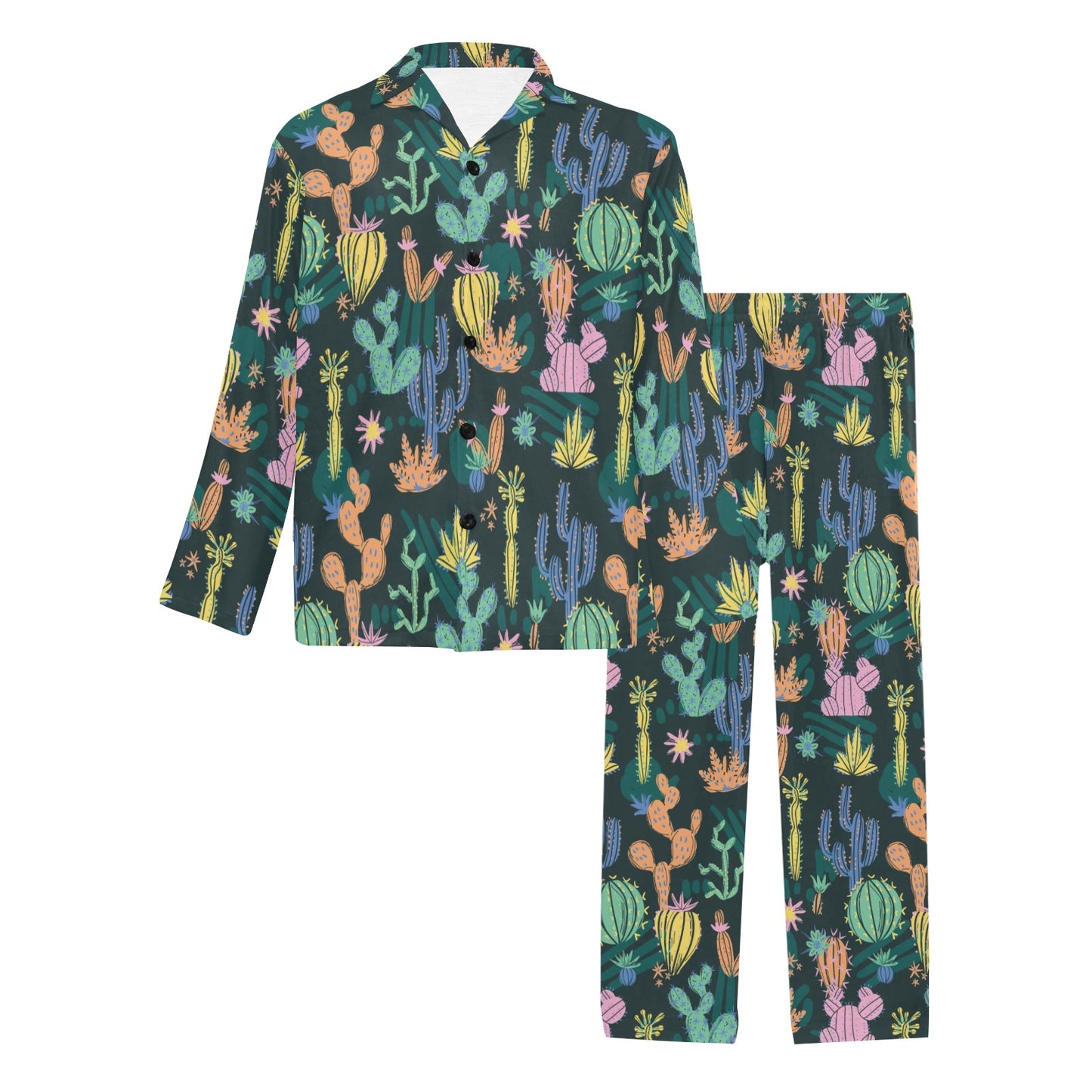 Cactus Pattern Print Design 05 Men's Long Pajama Set