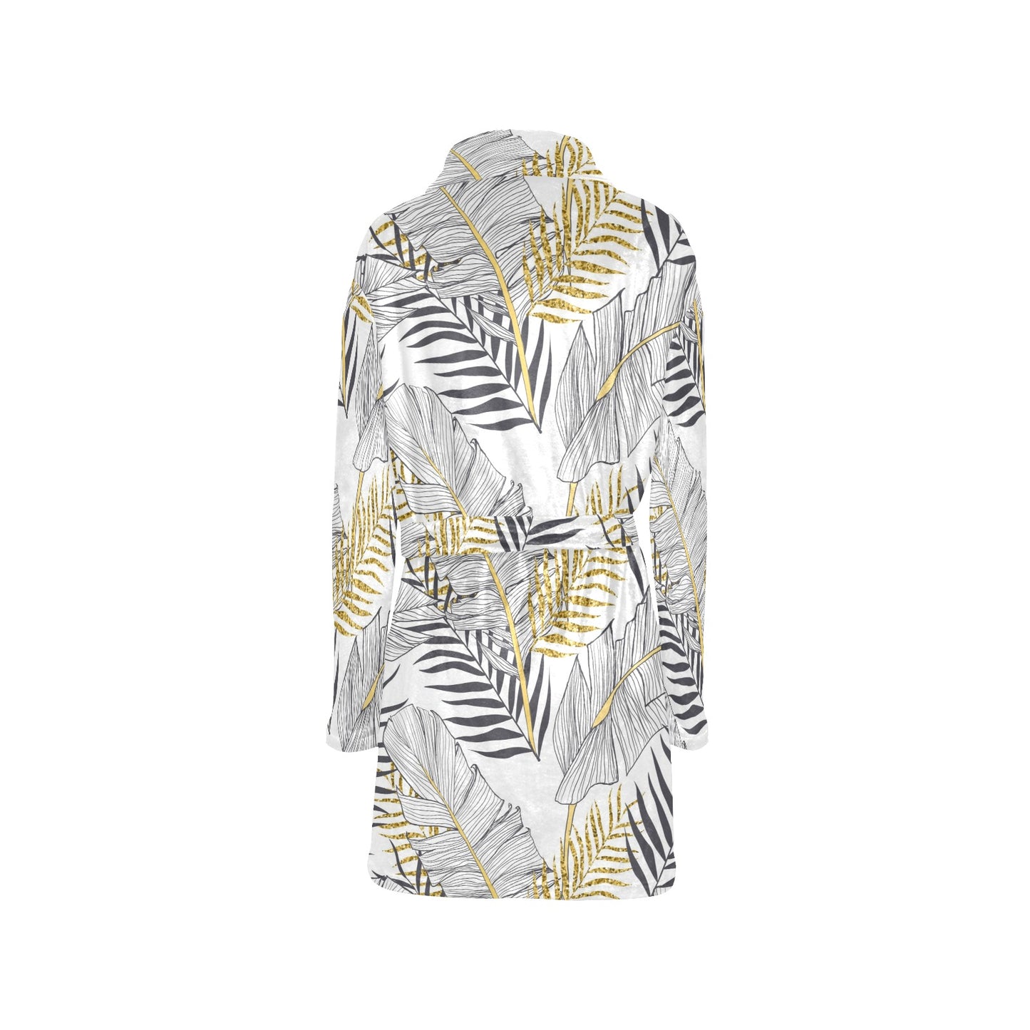 Gold Glitter Tropical Palm Leaves Women's Fleece Robe