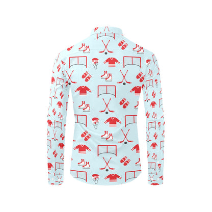 Hockey Red Equipment Print Design LKS305 Men's Long Sleeve Dress Shirt