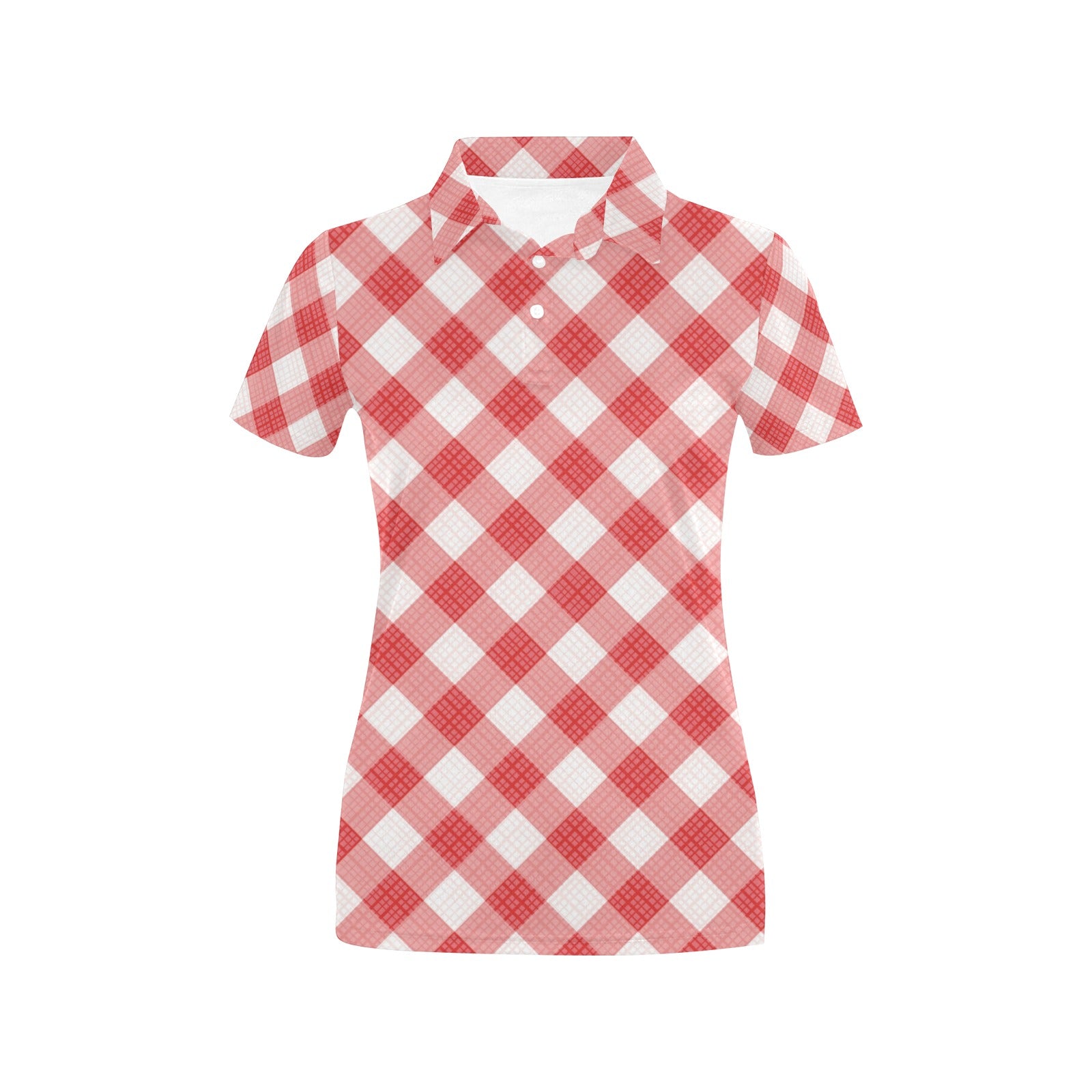 Gingham Red Pattern Print Design 01 Women's Polo Shirt