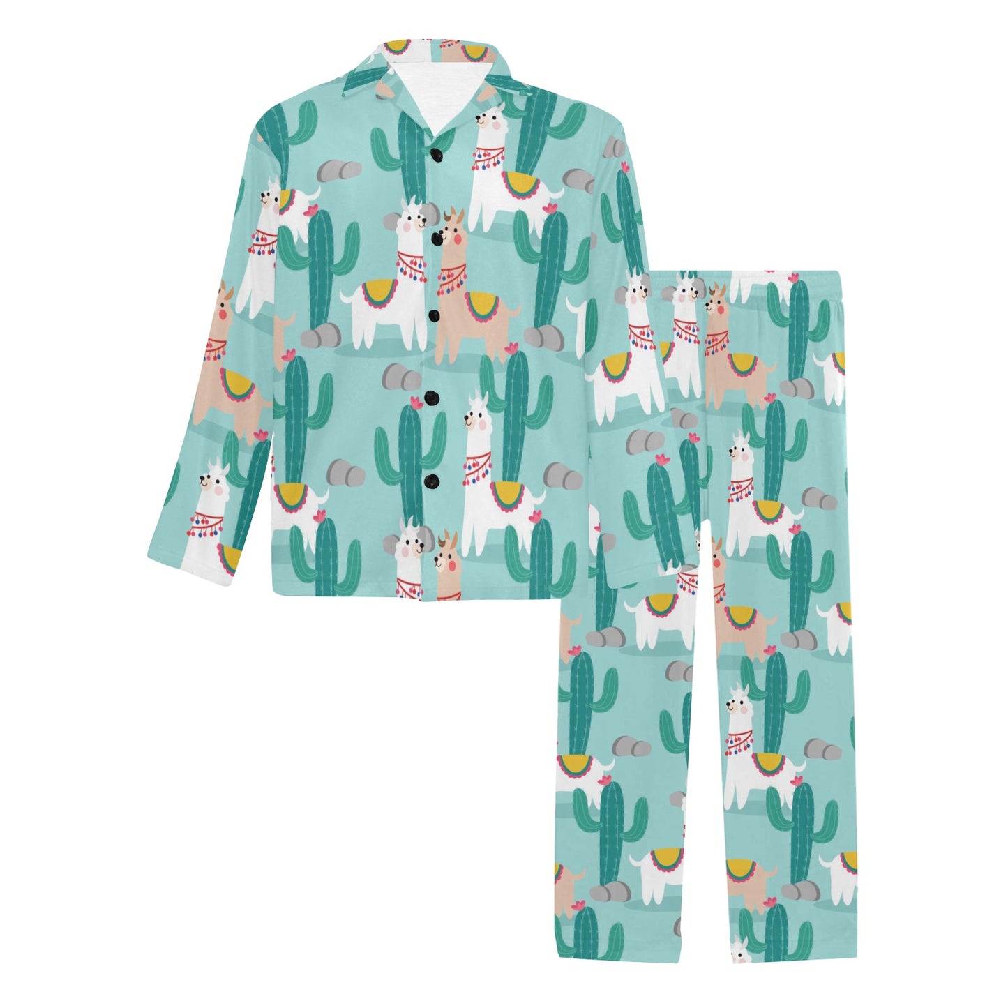 Llama Cactus Pattern Print Design 08 Men's Long Pajama Set