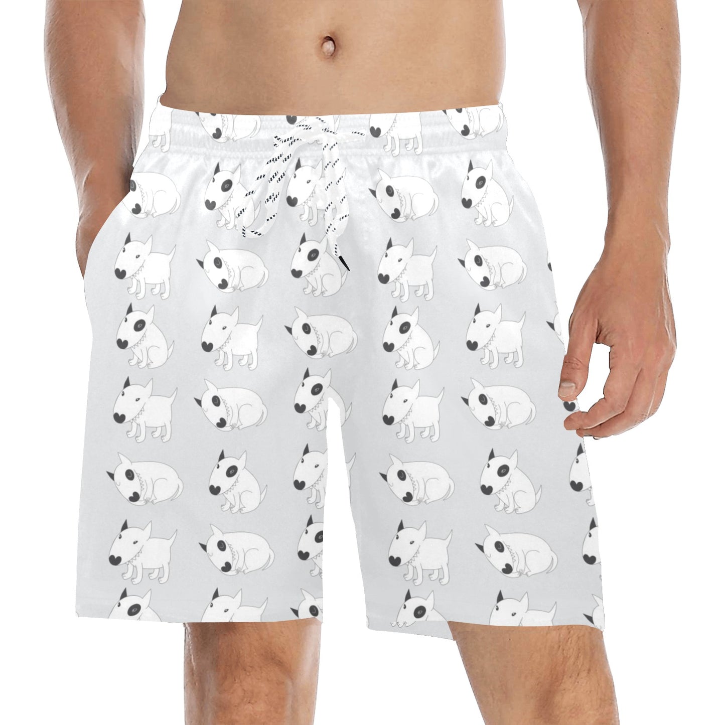 Bull Terrier hand draw Print Pattern Men's Swim Trunks Beach Shorts