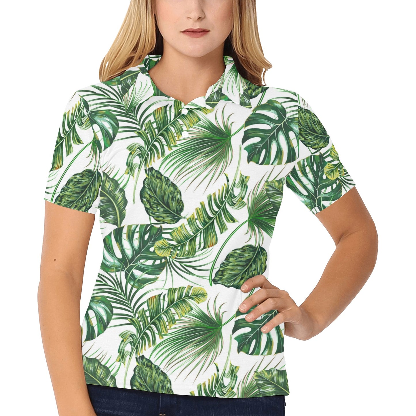 Green Neon Tropical Palm Leaves Women's Polo Shirt